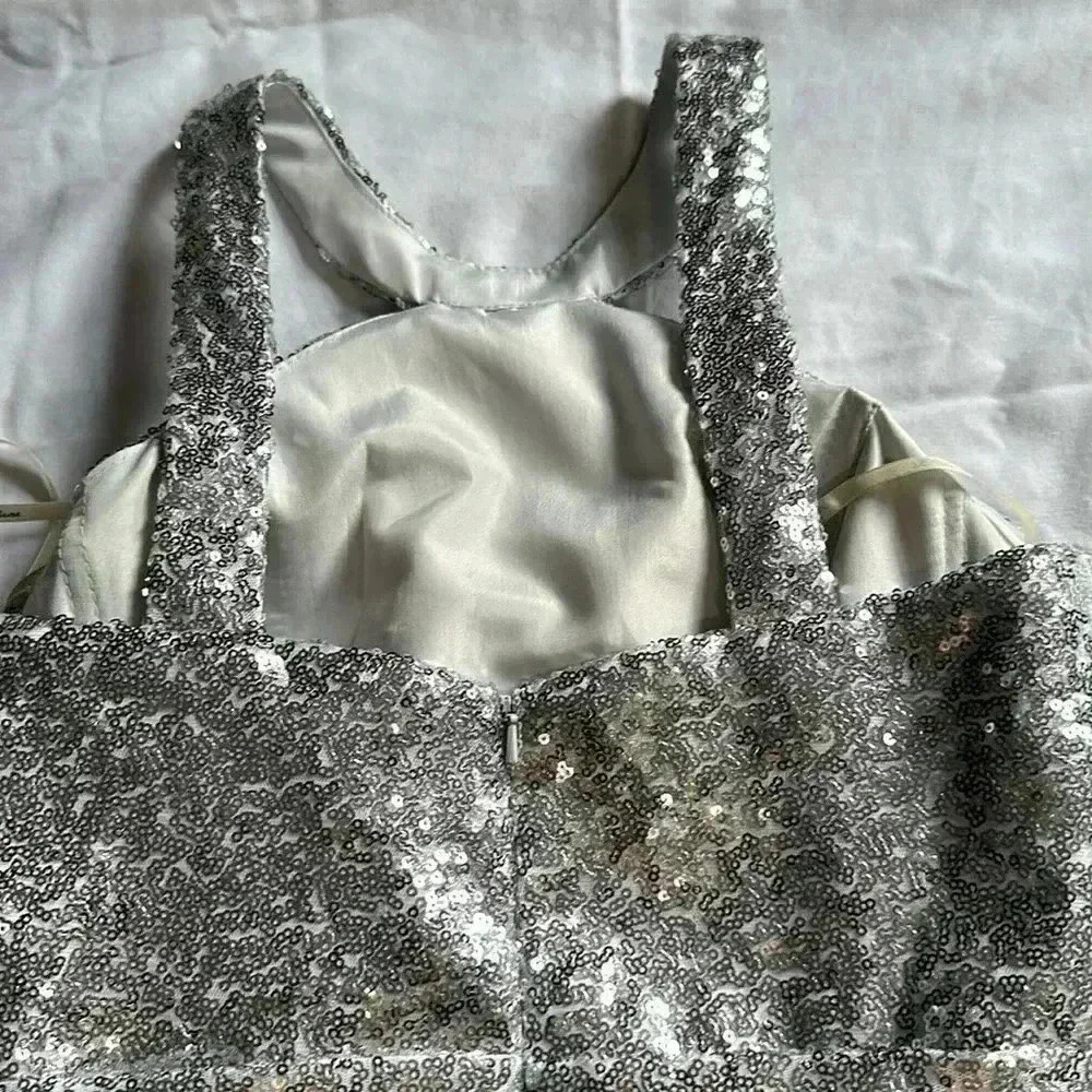 TS Couture Sequin Silver cocktail/ party dress halter top NWT - Picture 6 of 8